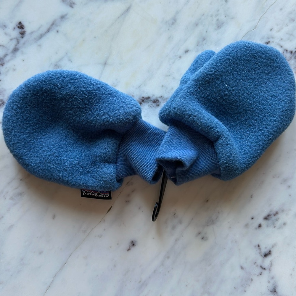 Cutest baby Patagonia warm blue mittens